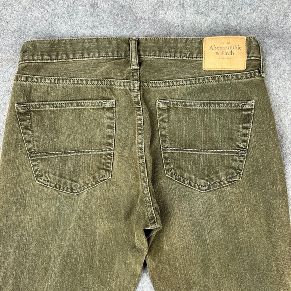 Abercrombie Fitch Jeans Mens 32 x 34 Green Skinny Button Fly Cotton Denim Pants - Picture 8 of 14